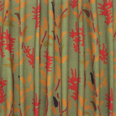 Pixel flower print cotton fabric - khaki and rust