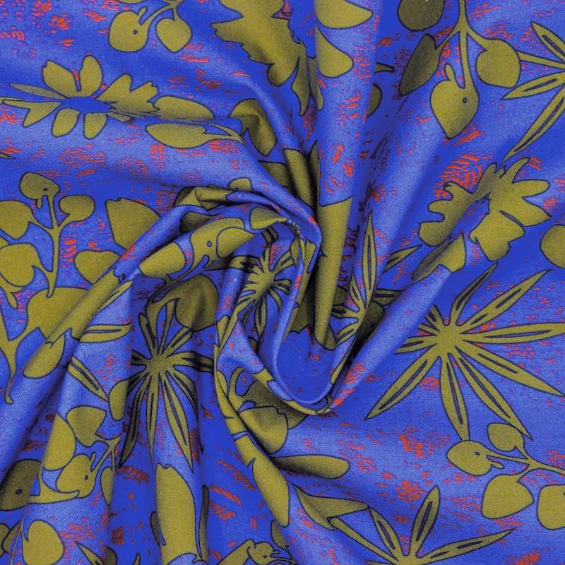 Katoenen popeline met bloemenprint - blauw