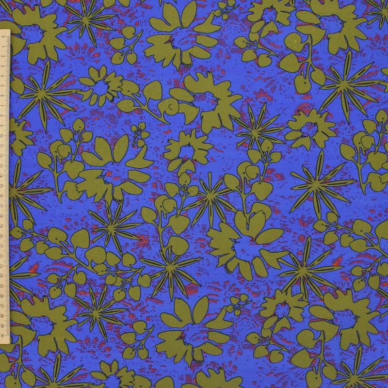 Katoenen popeline met bloemenprint - blauw