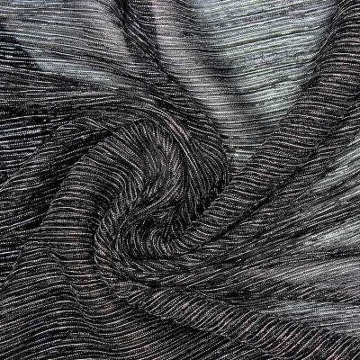 Metallic thread pleated knit fabric - black and silver