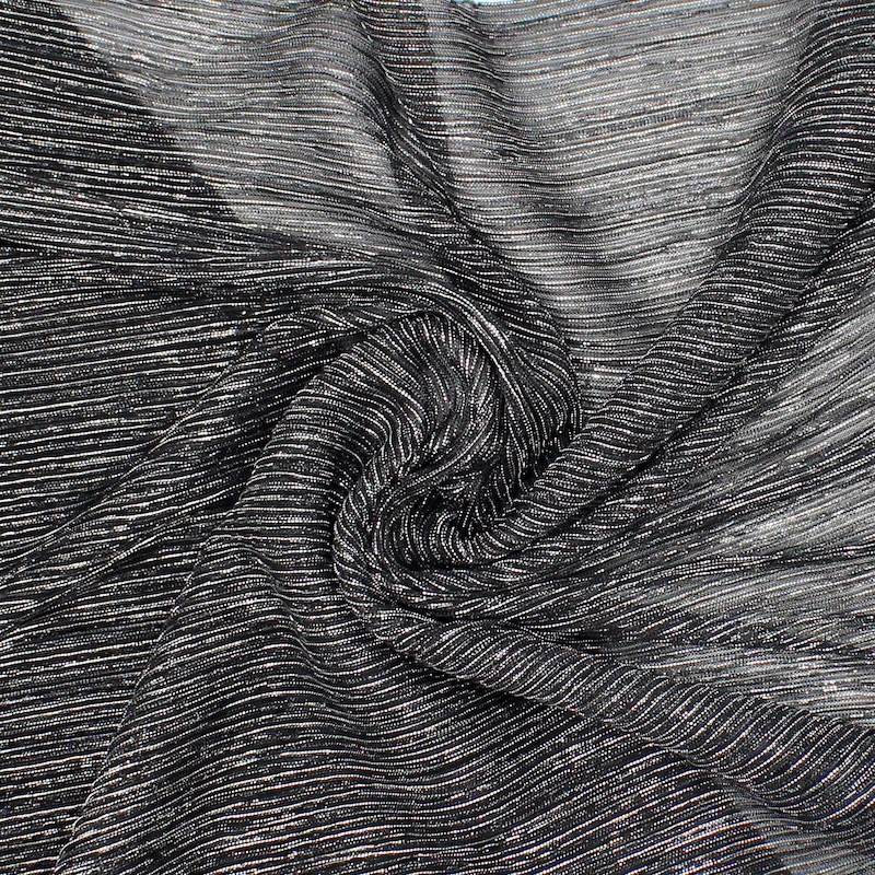 Metallic thread pleated knit fabric - black and silver