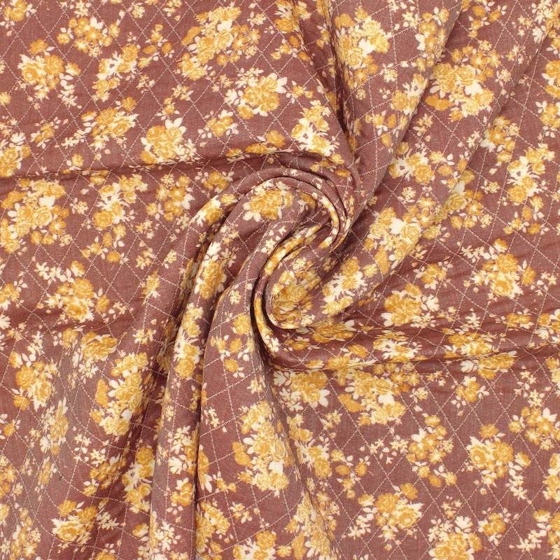 Quilted fabric with floral print - burgundy