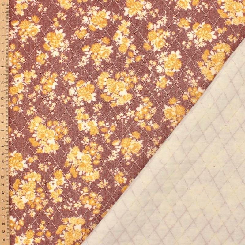 Quilted fabric with floral print - burgundy