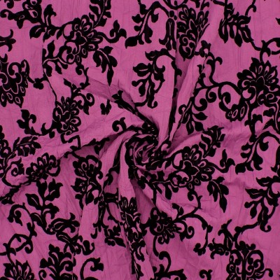 Crumpled polyester with flocked pattern