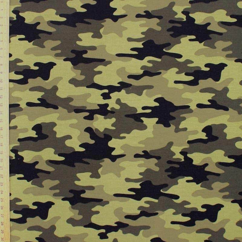 Jersey fabric French terry with military print - khaki