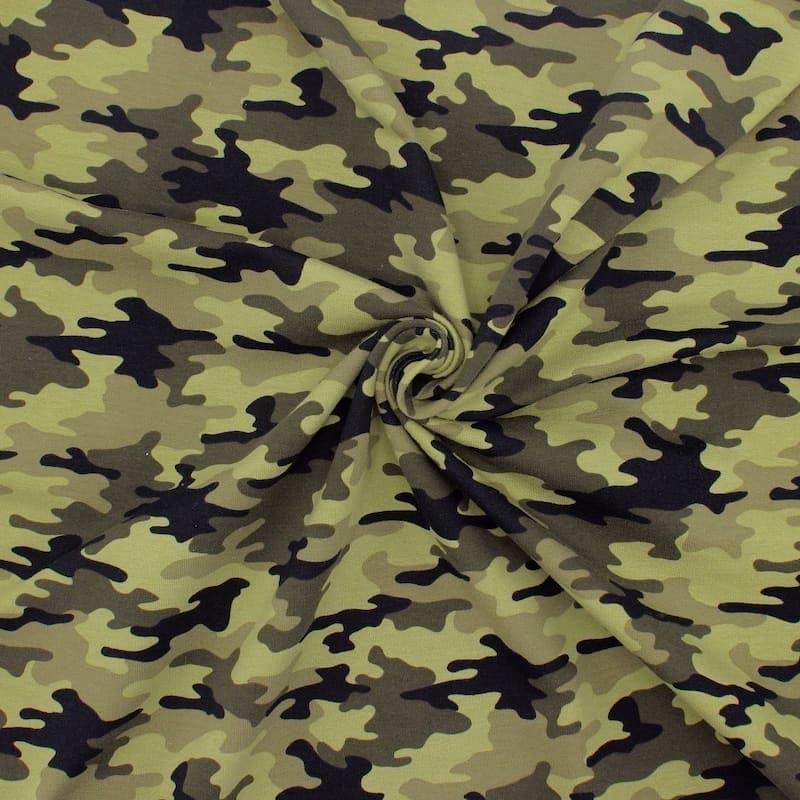 Jersey fabric French terry with military print - khaki