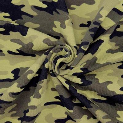 Jersey fabric French terry with military print - khaki