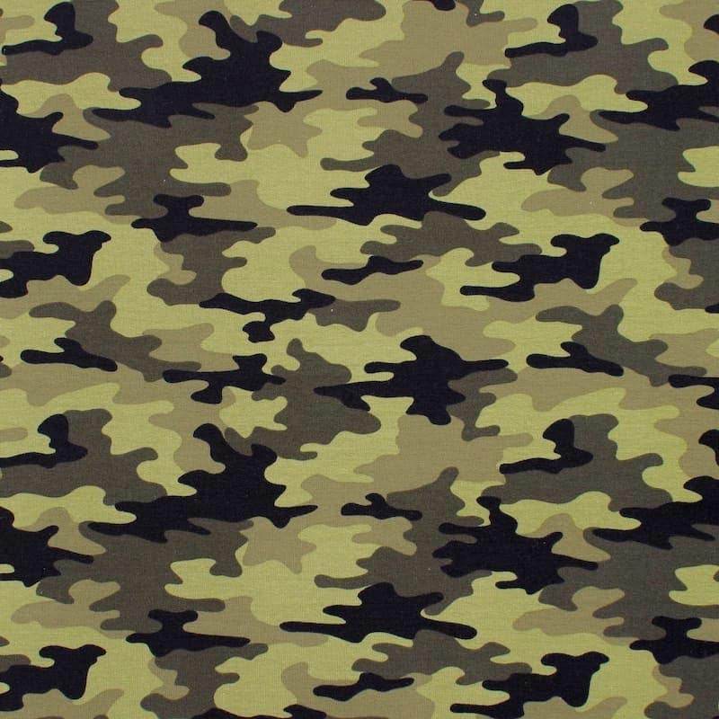 Jersey fabric French terry with military print - khaki