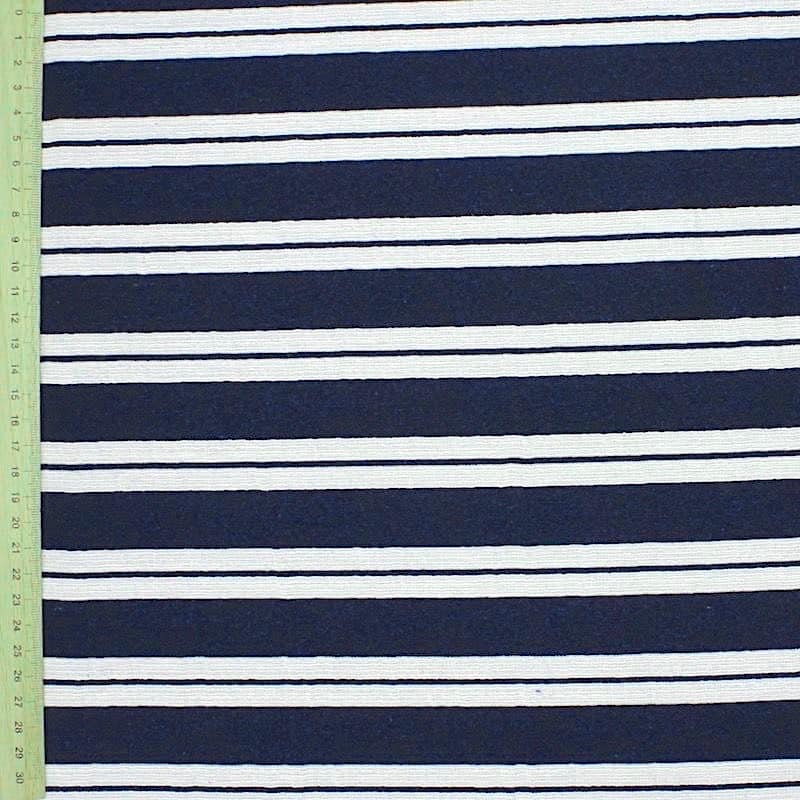 Tissu jacquard polyester double face rayé bleu/blanc