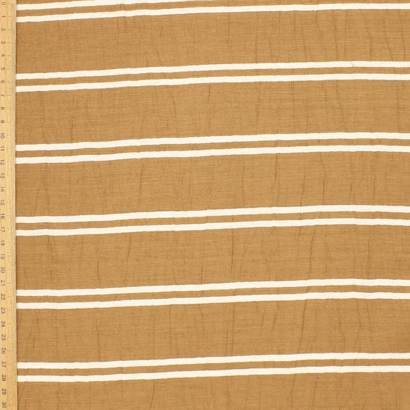 Striped fabric with crumbled aspect - caramel