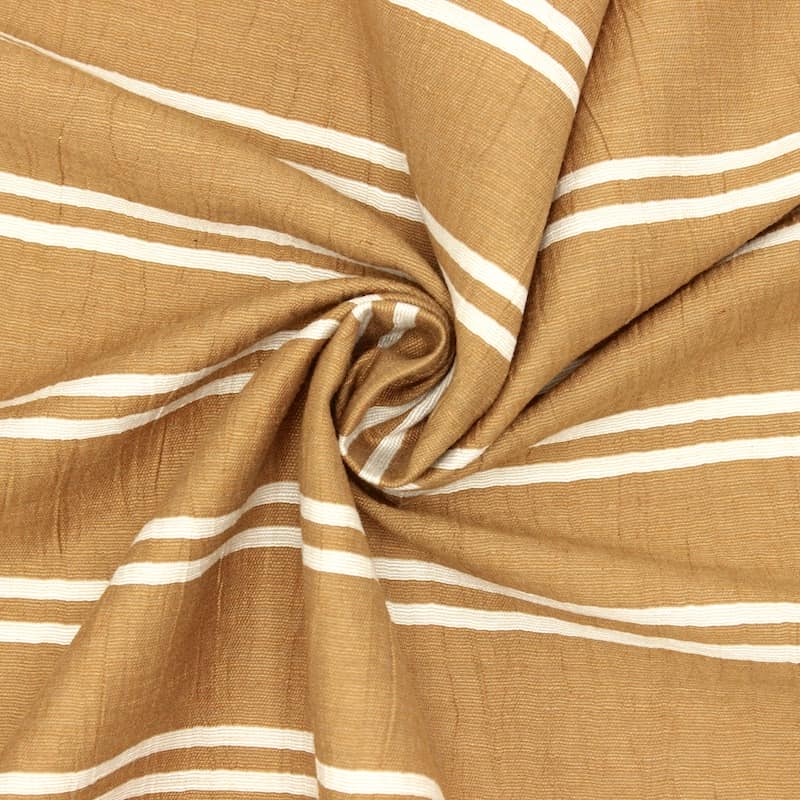 Tissu aspect froissé rayures - caramel