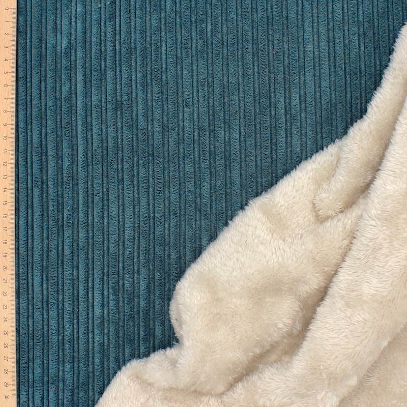 Velvet fabric with faux fur wrong side - teal