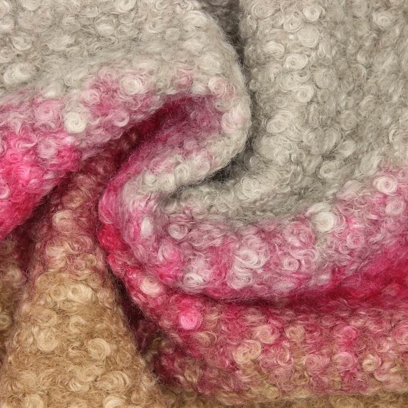 Tissu bouclette - fuchsia et beige