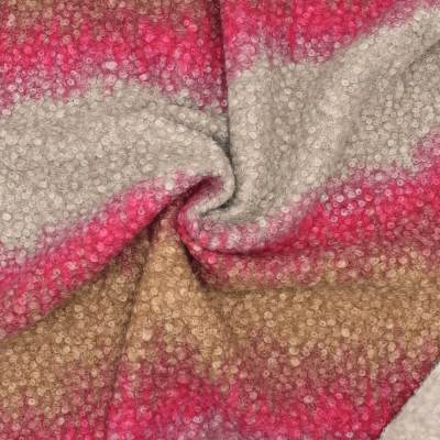 Bouclette fabric - fuchsia and beige