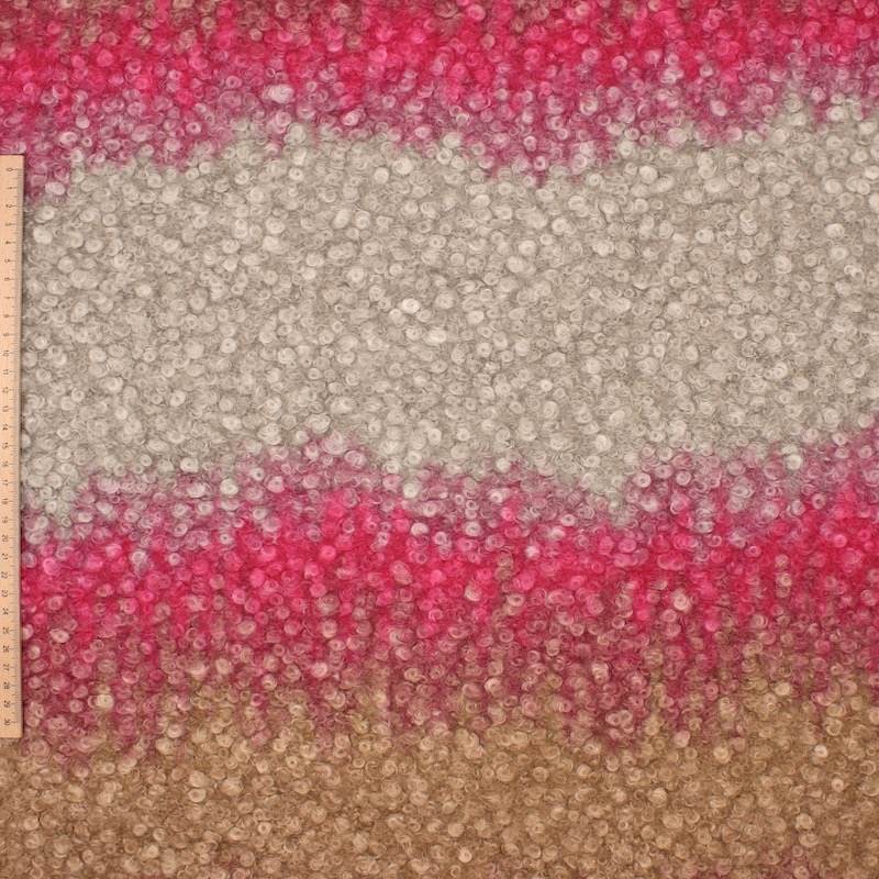 Bouclette fabric - fuchsia and beige