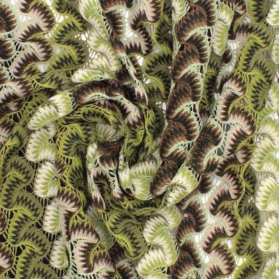 Tissu maille ajouré - vert et brun