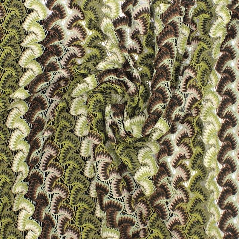 Tissu maille ajouré - vert et brun