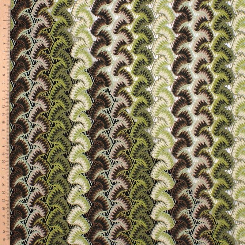 Tissu maille ajouré - vert et brun