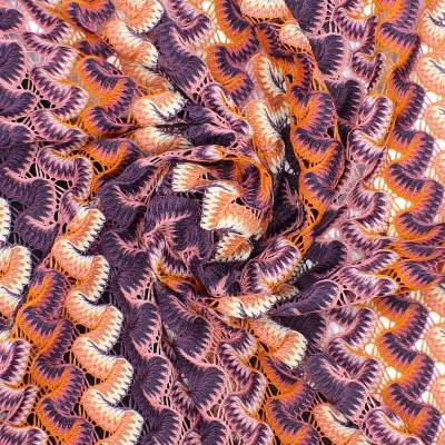 Tissu maille ajouré - mauve et rose