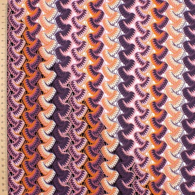 Tissu maille ajouré - mauve et rose