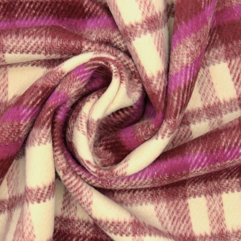 Checked polyester and wool fabric - burgundy