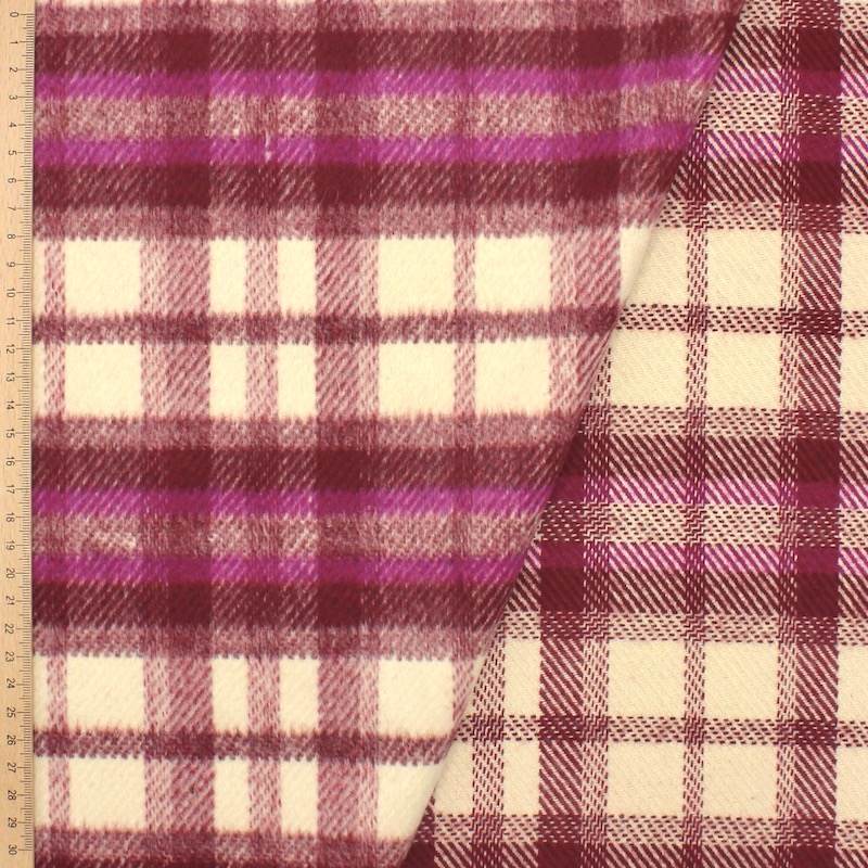 Checked polyester and wool fabric - burgundy