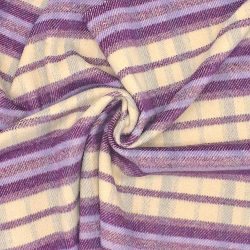 Checked polyester and wool fabric - mauve