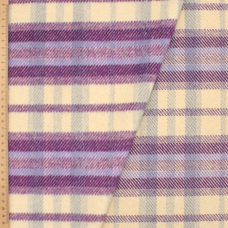 Tissu polyester et laine à carreaux - mauve