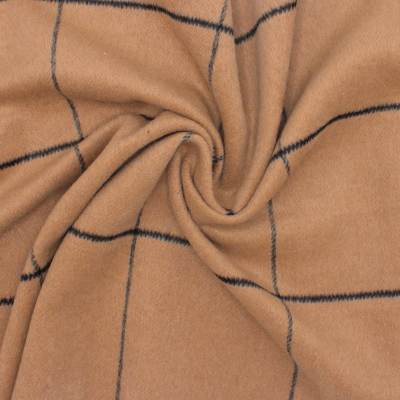 Checked polyester and wool fabric - beige