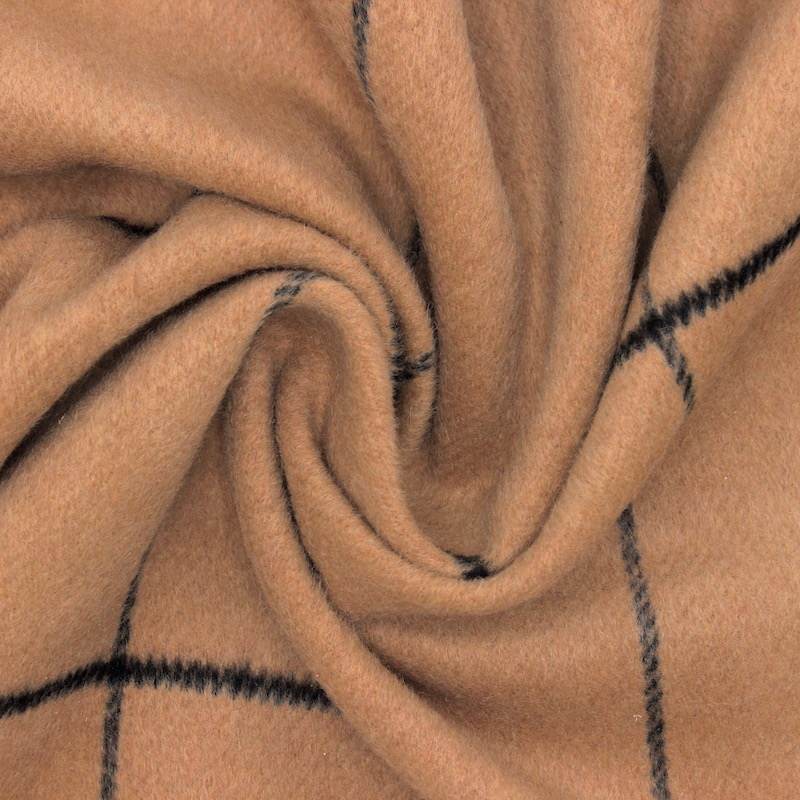 Checked polyester and wool fabric - beige