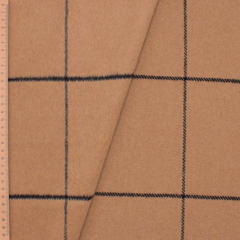 Checked polyester and wool fabric - beige