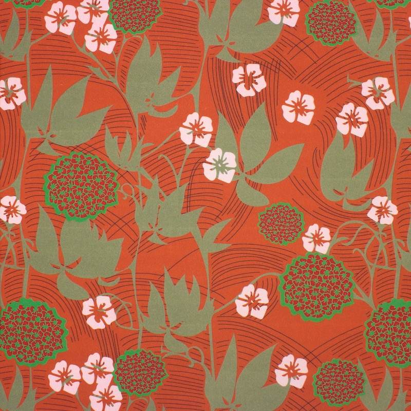 Floral cotton twill fabric - brick