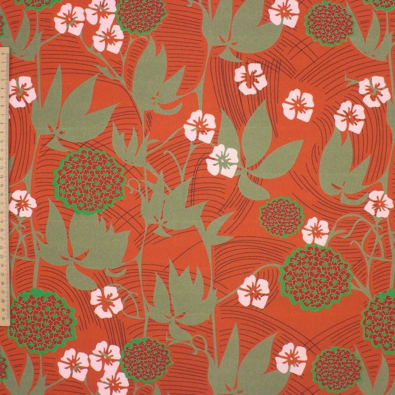 Floral cotton twill fabric - brick