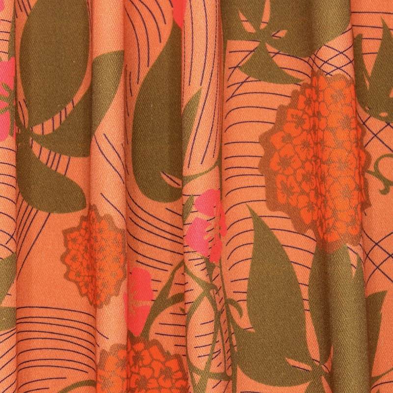 Floral cotton twill fabric - burnt orange