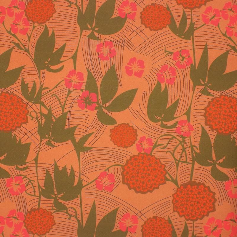 Floral cotton twill fabric - burnt orange