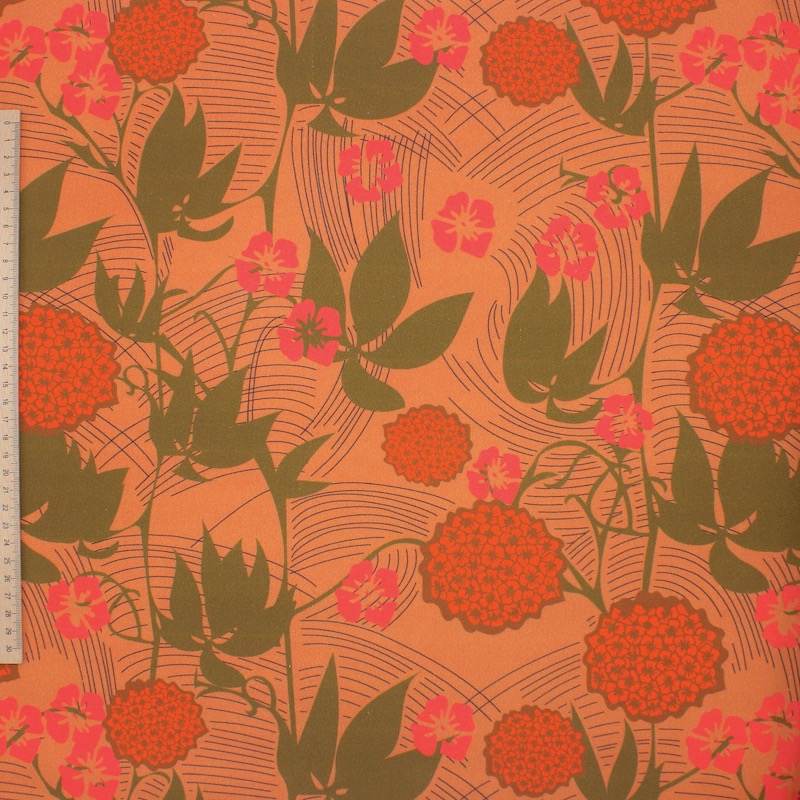 Floral cotton twill fabric - burnt orange