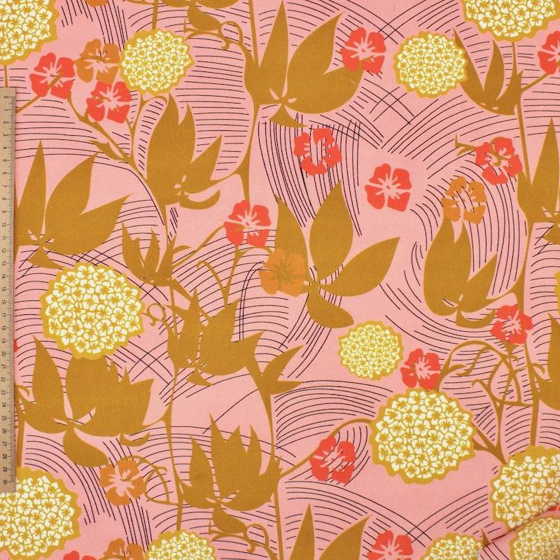 Floral cotton twill fabric - pink