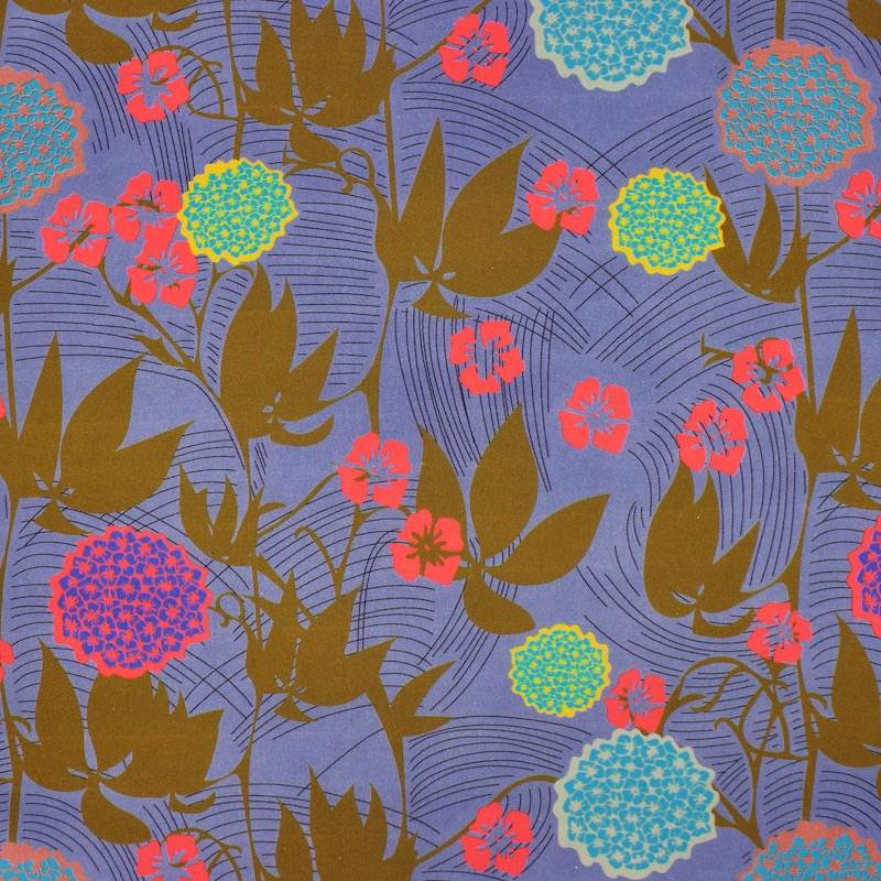 Floral cotton twill fabric - lavender