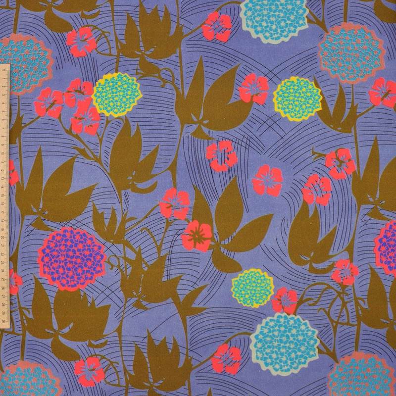 Floral cotton twill fabric - lavender