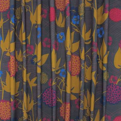 Floral cotton twill fabric - anthracite