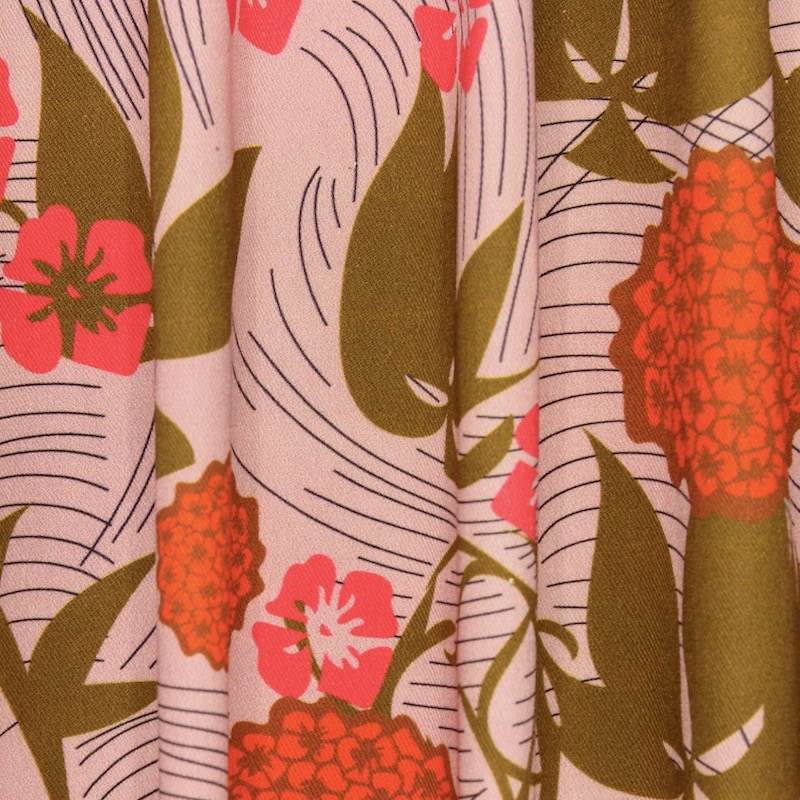 Floral cotton twill fabric - old pink