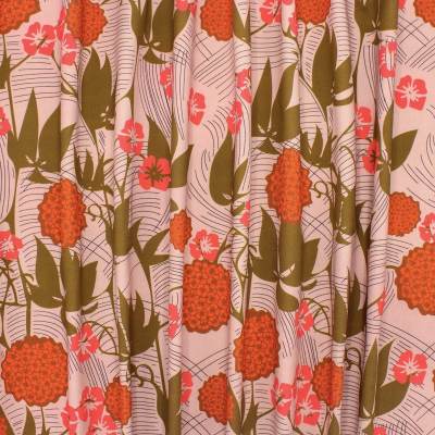 Floral cotton twill fabric - old pink