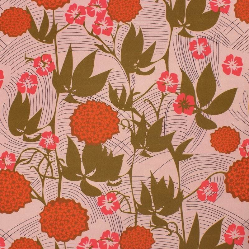 Floral cotton twill fabric - old pink