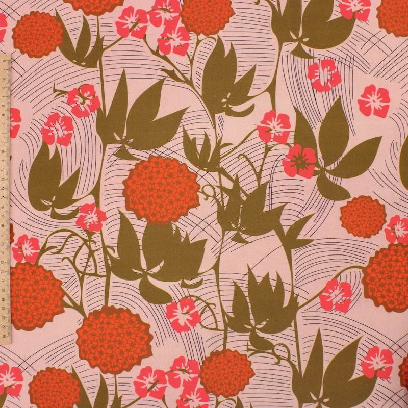 Floral cotton twill fabric - old pink