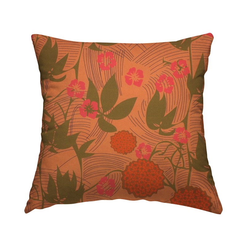 Floral cotton twill fabric - burnt orange