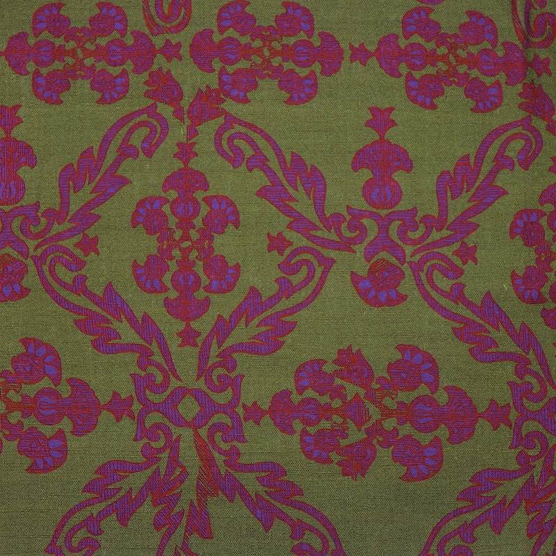 Tissu viscose et linmotif rouge et mauve - kaki