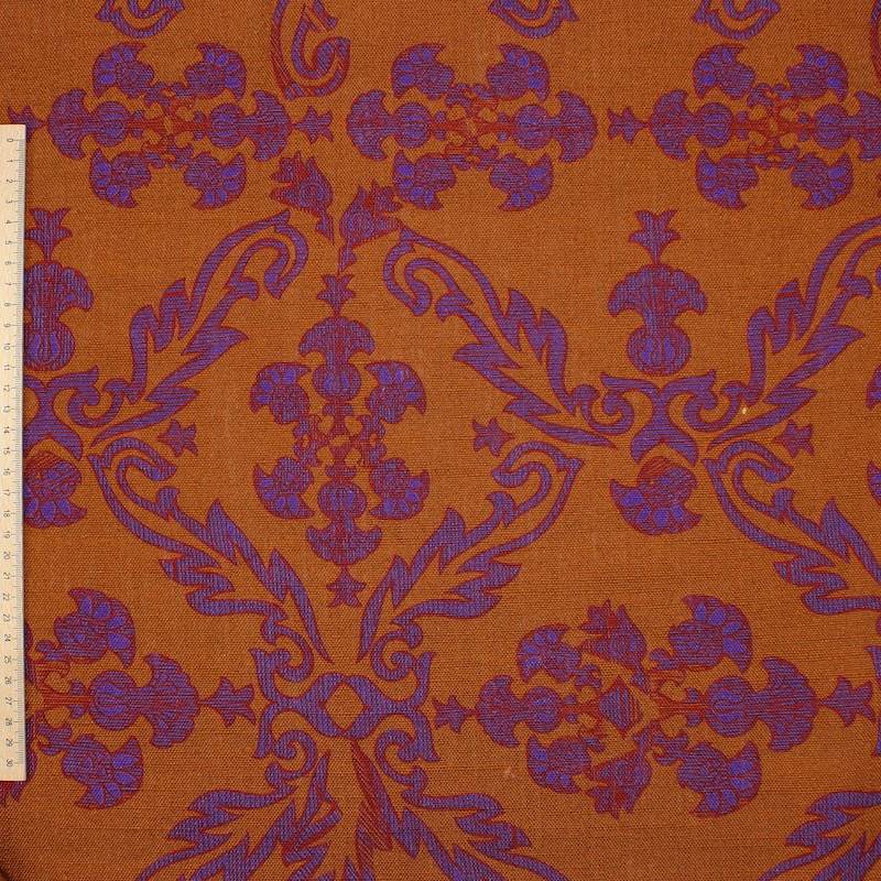 Red and mauve viscose and linen fabric - rust