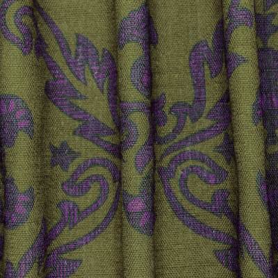 Duck and mauve viscose and linen fabric - khaki