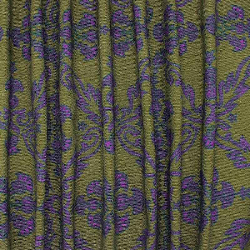 Tissu viscose et linmotif canard et mauve- kaki