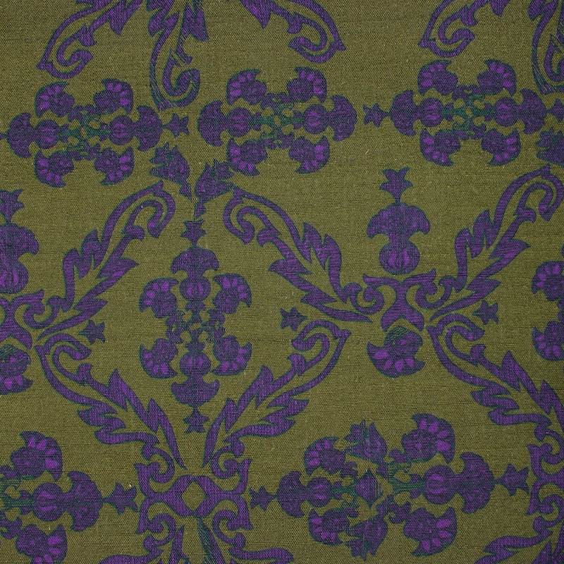 Duck and mauve viscose and linen fabric - khaki